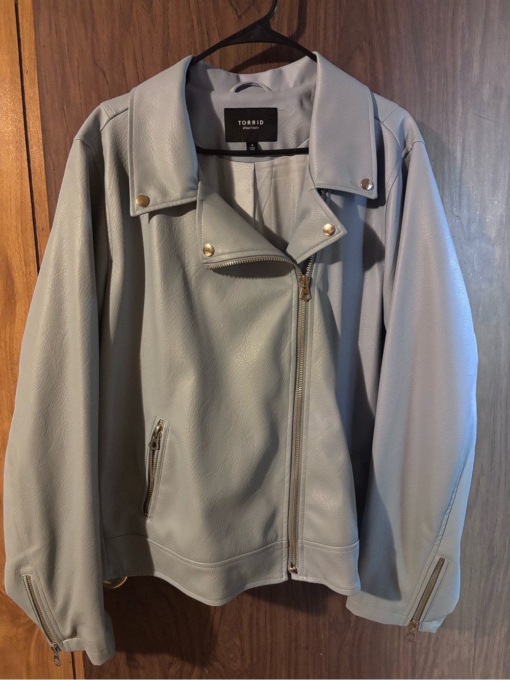 torrid-4x- Light Blue Faux Leather Asymmetric Moto Jacket